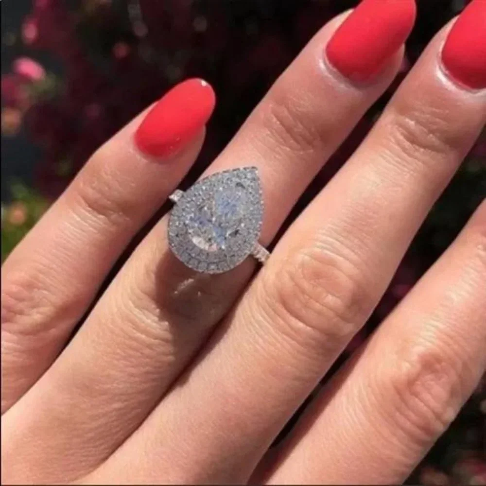 NEW PEAR 925 STERLING SILVER DIAMOND RING - Picture 5 of 5
